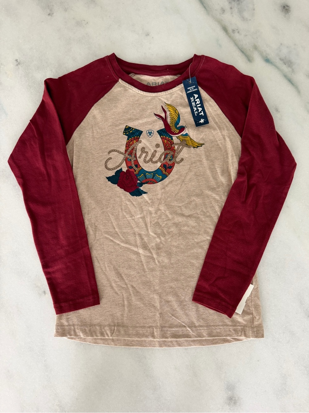 Ariat Beige Body Burgundy Raglan Long-Sleeve Graphic Tee